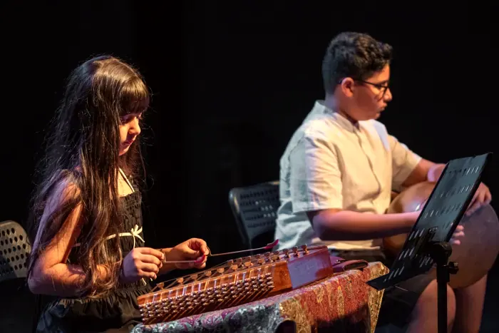 A santoor and tonbak duo performing